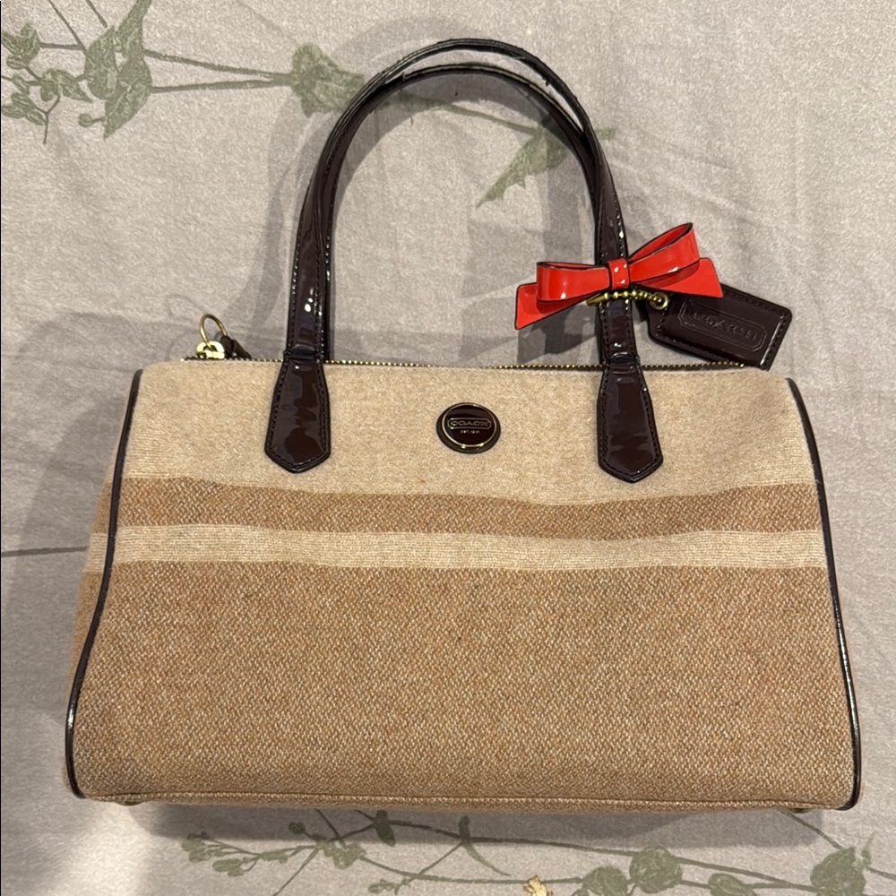 Coach Brown and Tan Handbag with Red Accent